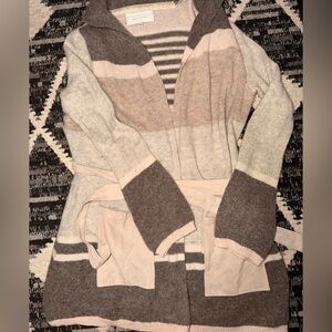 Angel Of The North Striped Open Cardigan in Pink, Beige, Brown
